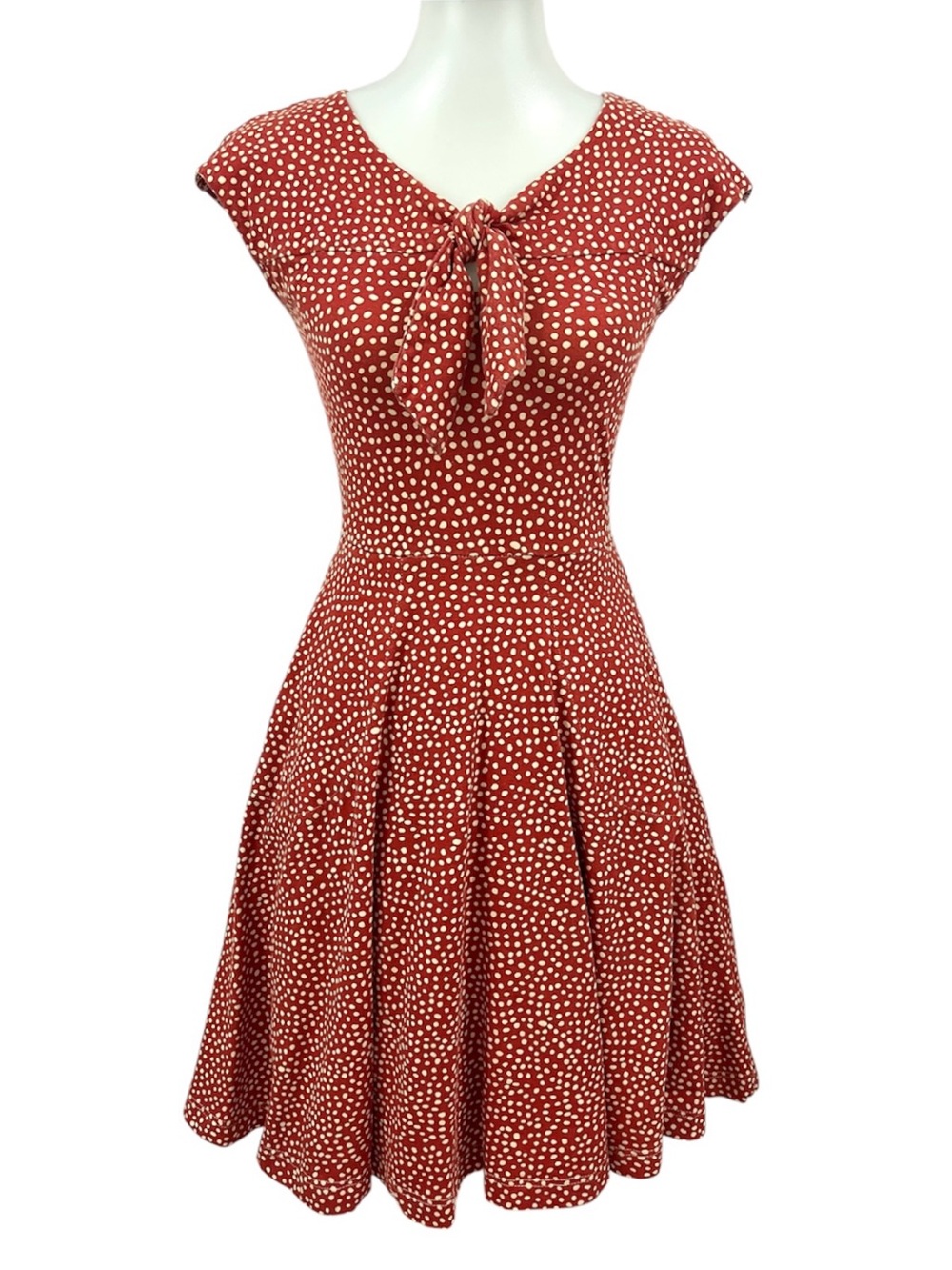 Effie’s Heart Red Coral Retro Polka Dot Vintage Bombshell Swing Dress